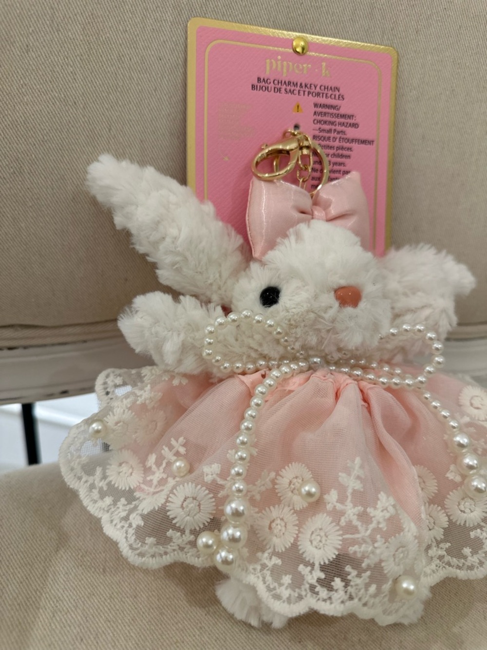 🩰 NWT Piper K VIRAL Pink Pearl Lace Bunny Bag Charm Keychain Coquette - Picture 6 of 13